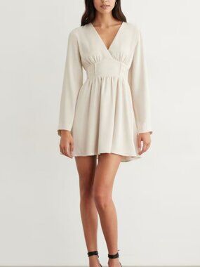 Dynamite Flora long sleeve flare dress cream women's size XS